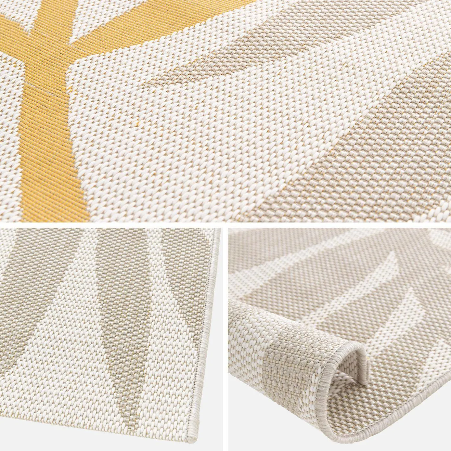 Alfombra de interior/exterior, estampado beige y mostaza, poliéster reciclado
