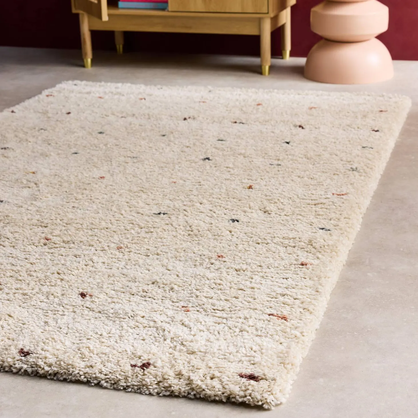 Alfombra infantil de lunares, alfombra interior crema y multicolor