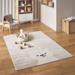Alfombra infantil de osito en beige / crema
