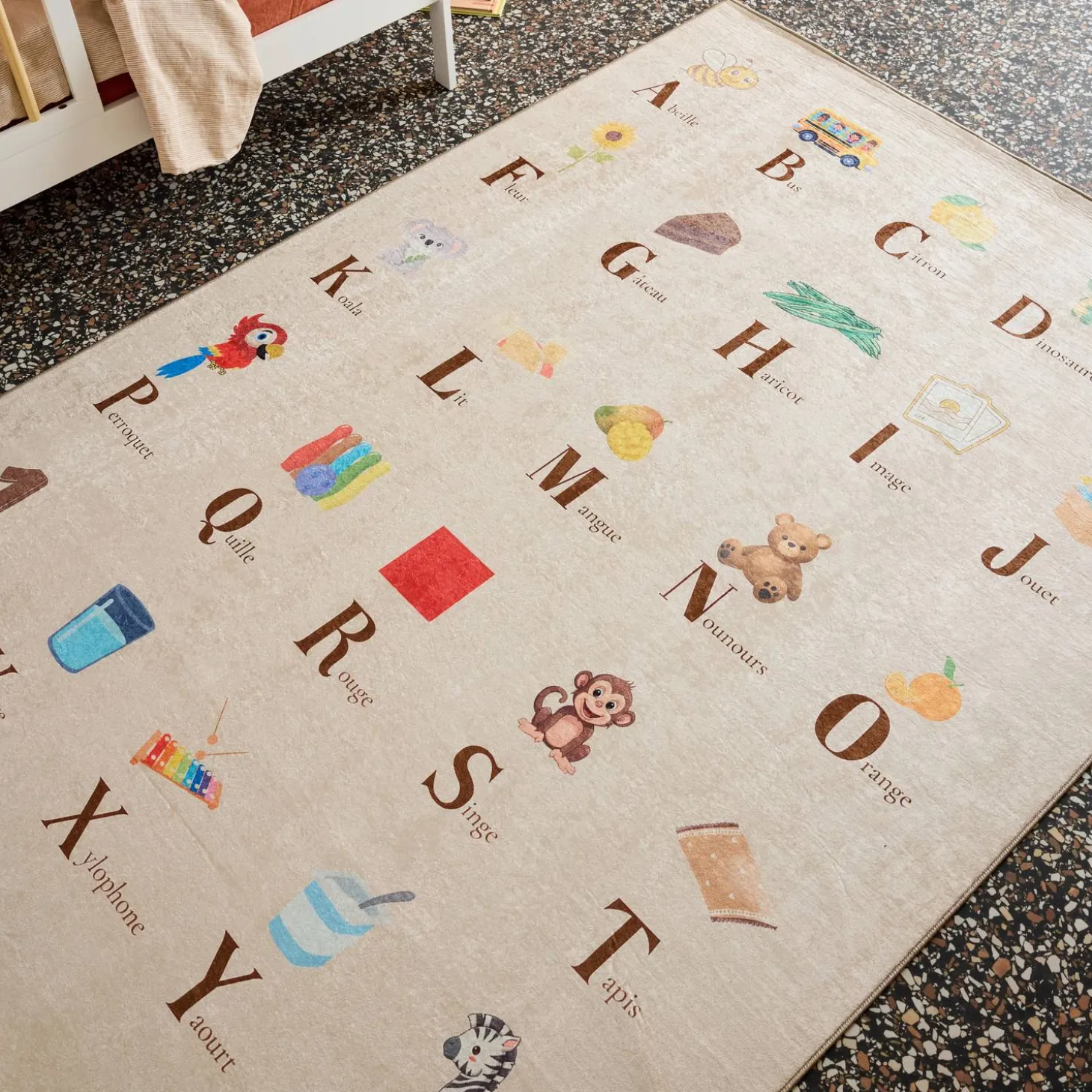 Alfombra infantil educativo con abecedario, para interior color beige