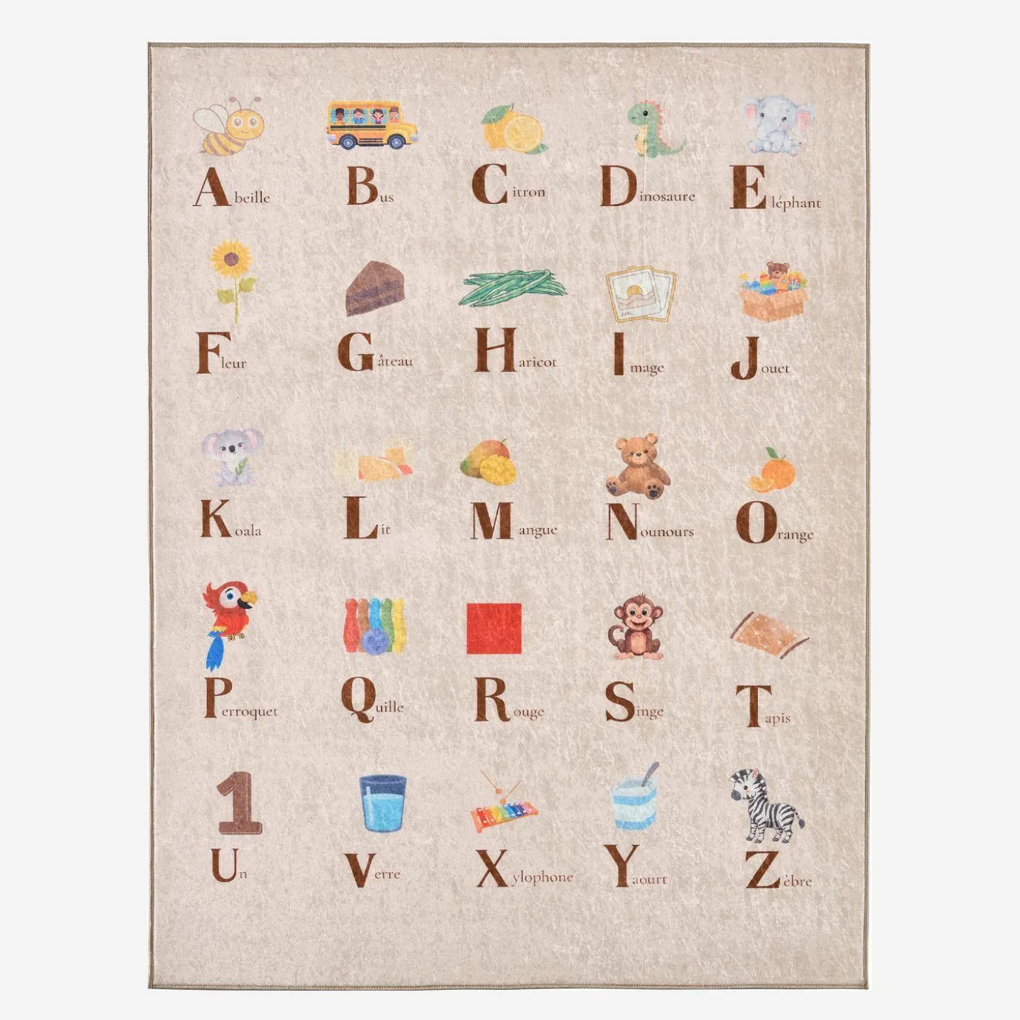 Alfombra infantil educativo con abecedario, para interior color beige