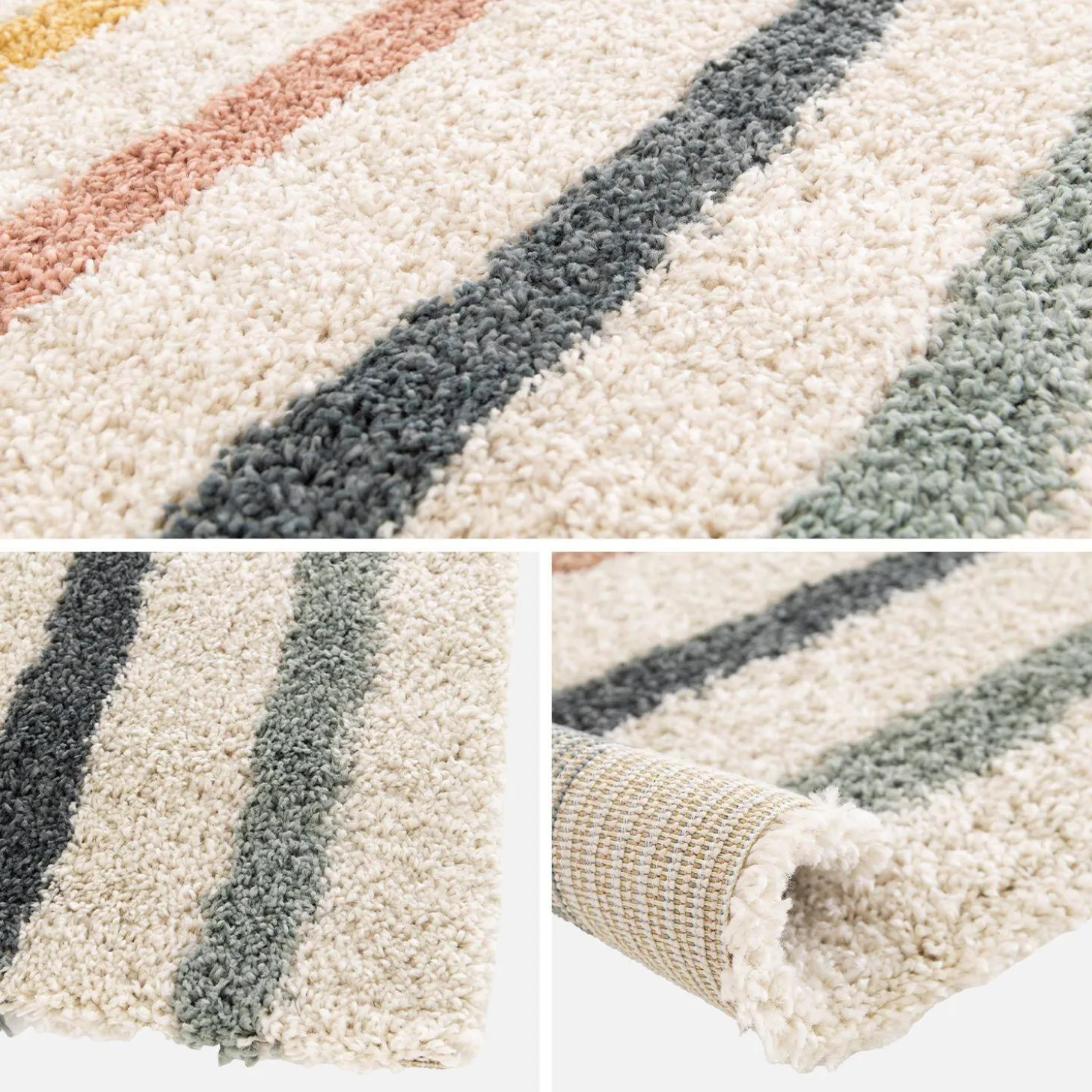 Alfombra infantil rainbow, interior crema y multicolor