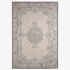 Alfombra interior con diseño barroco rosa, rojo y azul