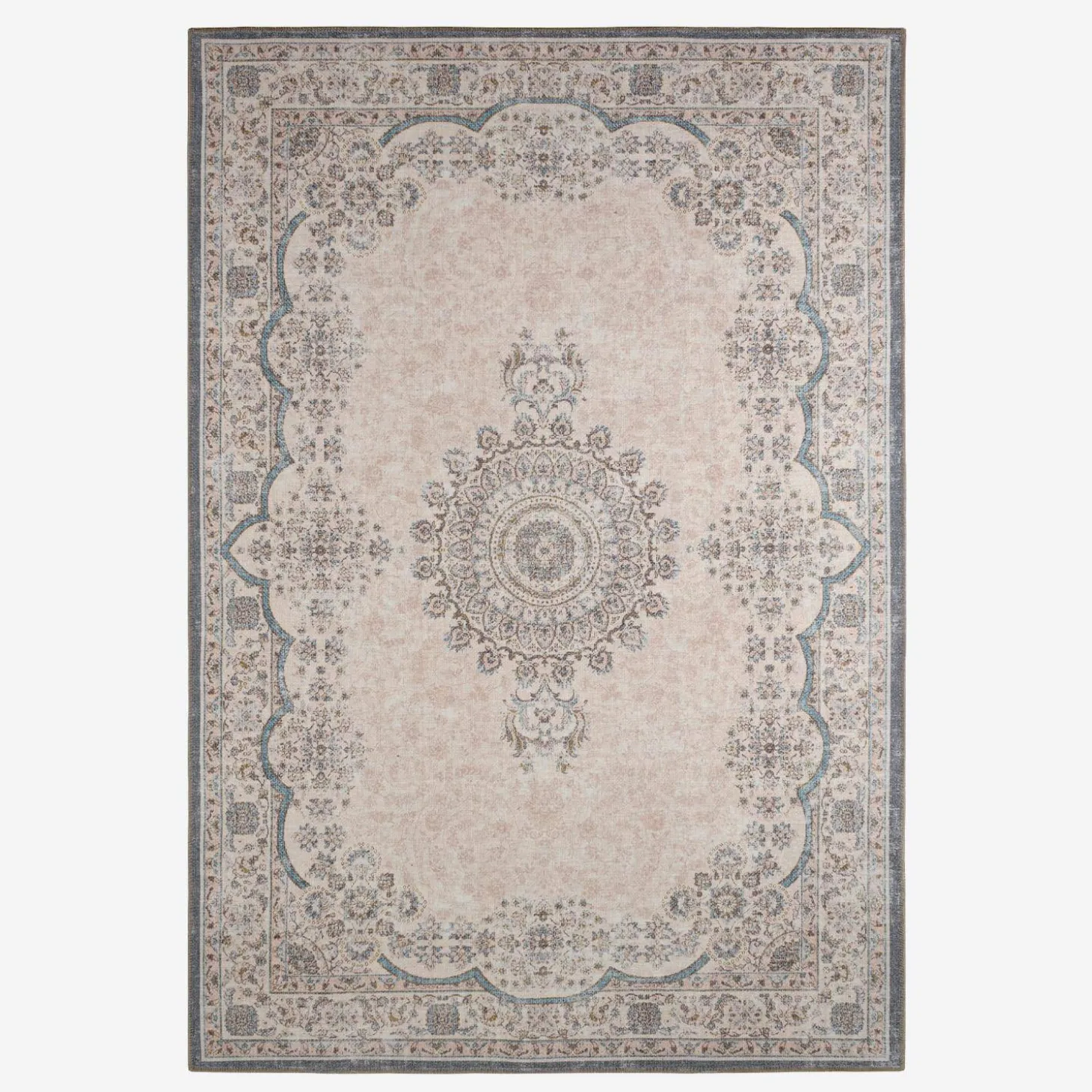 Alfombra interior con diseño barroco rosa, rojo y azul