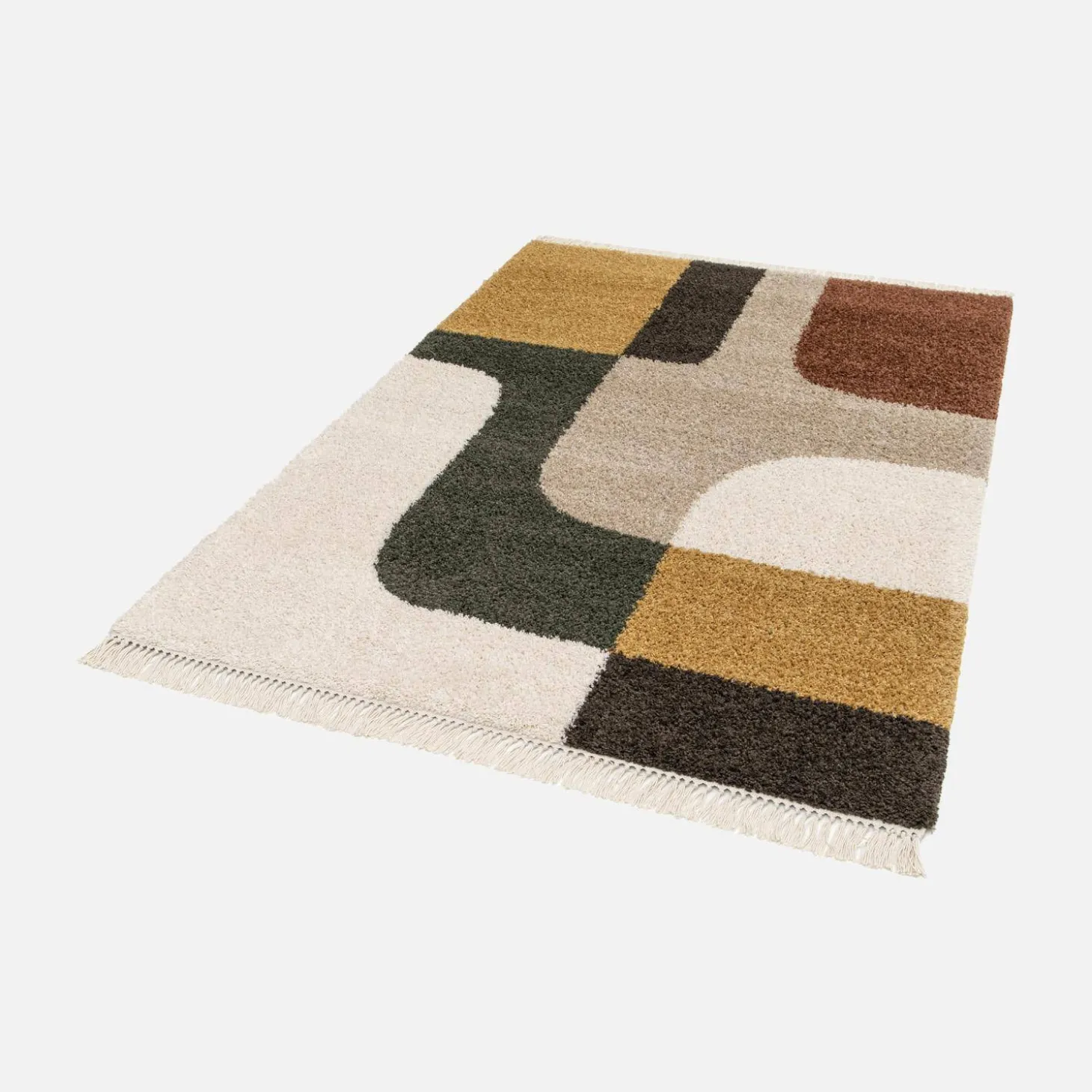 Alfombra interior con flecos diseño geométrico multicolor