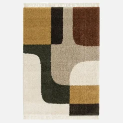 Alfombra interior con flecos diseño geométrico multicolor