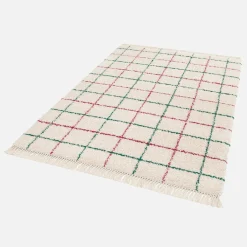 Alfombra interior con flecos diseño de cuadrícula multicolor