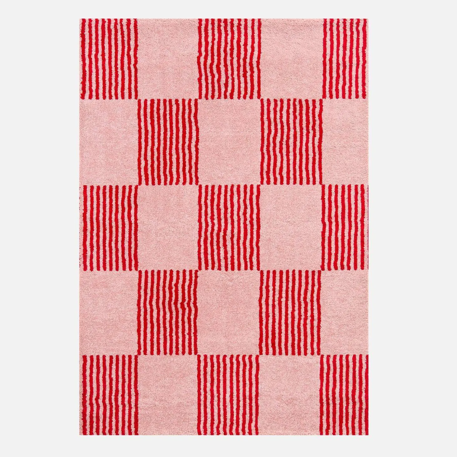 Alfombra interior con motivo damero rojo y rosa