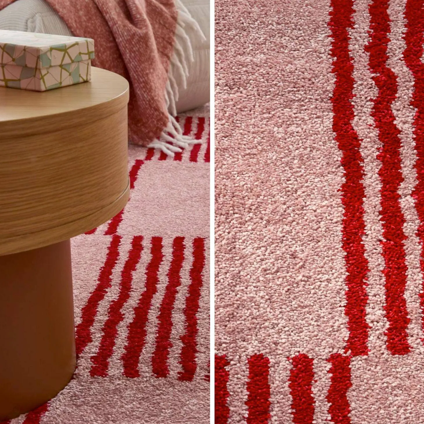 Alfombra interior con motivo damero rojo y rosa