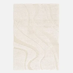 Alfombra interior de pelo largo diseño geométrico beige