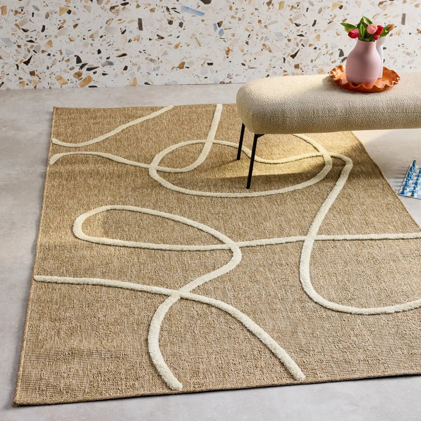 Alfombra interior efecto yute en relieve blanco