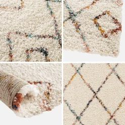 Alfombra interior estilo shaggy bereber crema y multicolor