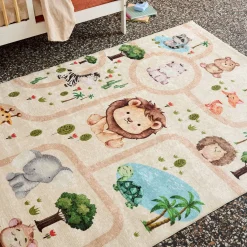 Alfombra interior infantil blanca impresa con animales