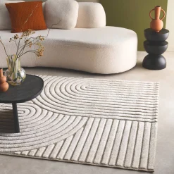 Alfombra interior motivo étnico arcos beige y crema