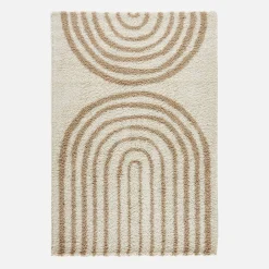 Alfombra interior shaggy con diseños geométricos arco iris beige