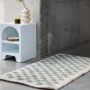 Alfombra interior shaggy damero azul claro y crema