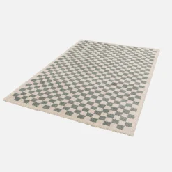 Alfombra interior shaggy damero azul claro y crema