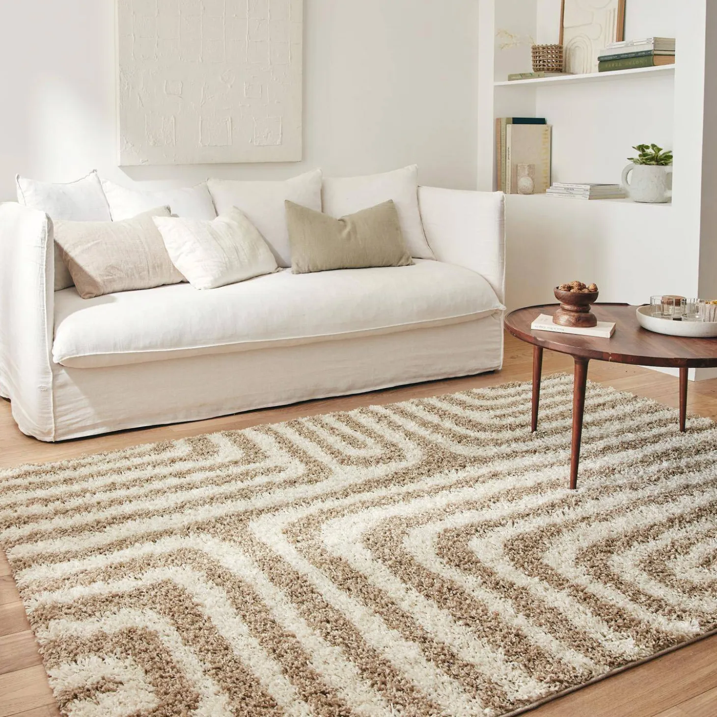 Alfombra interior shaggy motivos geométricos beige