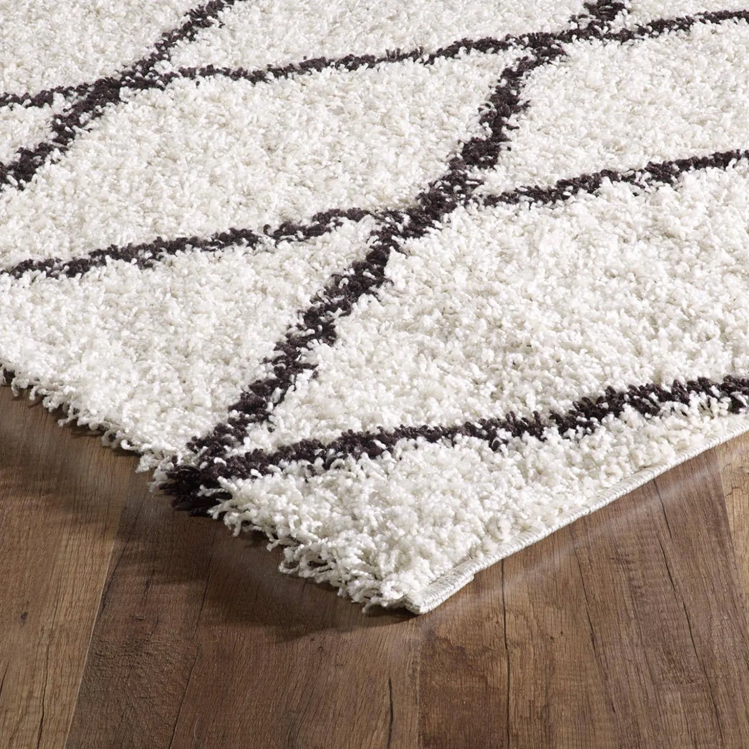 Alfombra interior shaggy, estilo bereber, blanca y negra