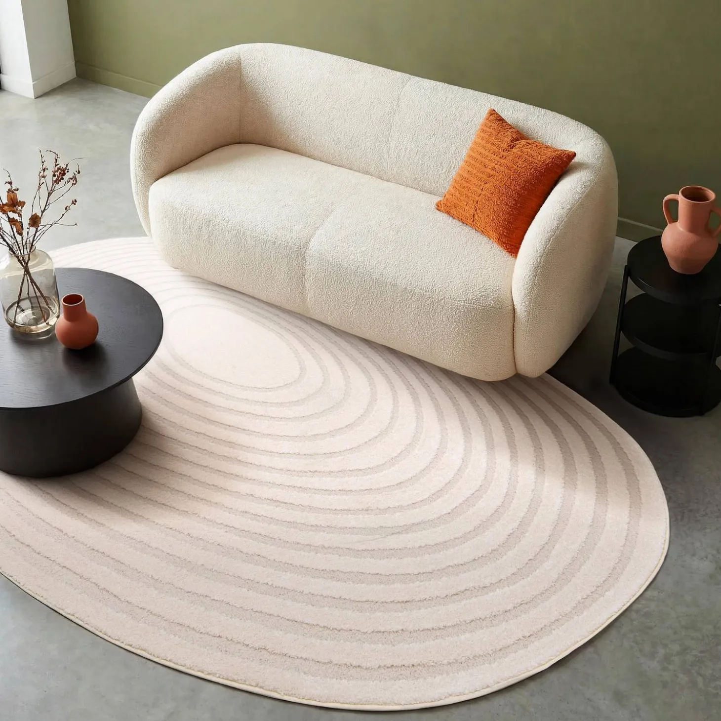 Alfombra interior shaggy guijarro diseño circular beige
