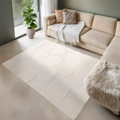 Alfombra interior shaggy diseño floral beige