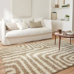 Alfombra interior shaggy motivos geométricos beige