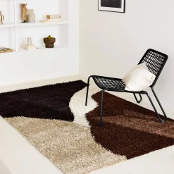 Alfombra interior shaggy motivos geométricos beige, marrón, negro