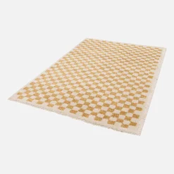 Alfombra interior shaggy damero amarillo mostaza y crema