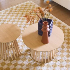 Alfombra interior shaggy damero amarillo mostaza y crema