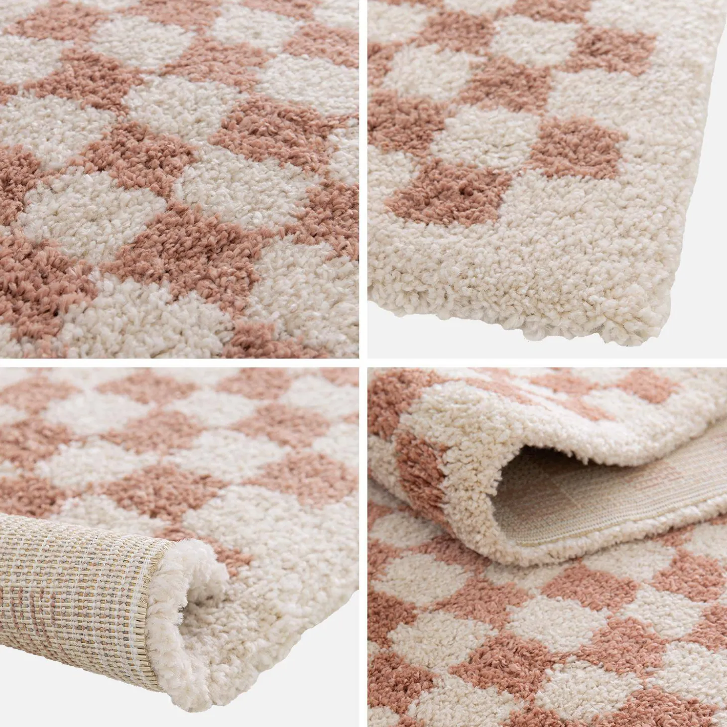 Alfombra interior shaggy damero viejo rosa y crema