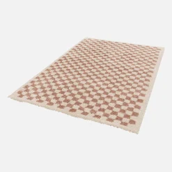 Alfombra interior shaggy damero viejo rosa y crema