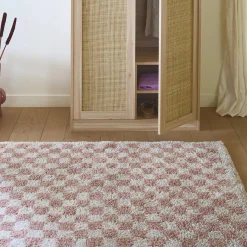 Alfombra interior shaggy damero viejo rosa y crema