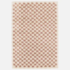 Alfombra interior shaggy damero viejo rosa y crema