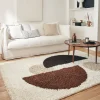 Alfombra interior shaggy motivos circulares beige, marrón, negro