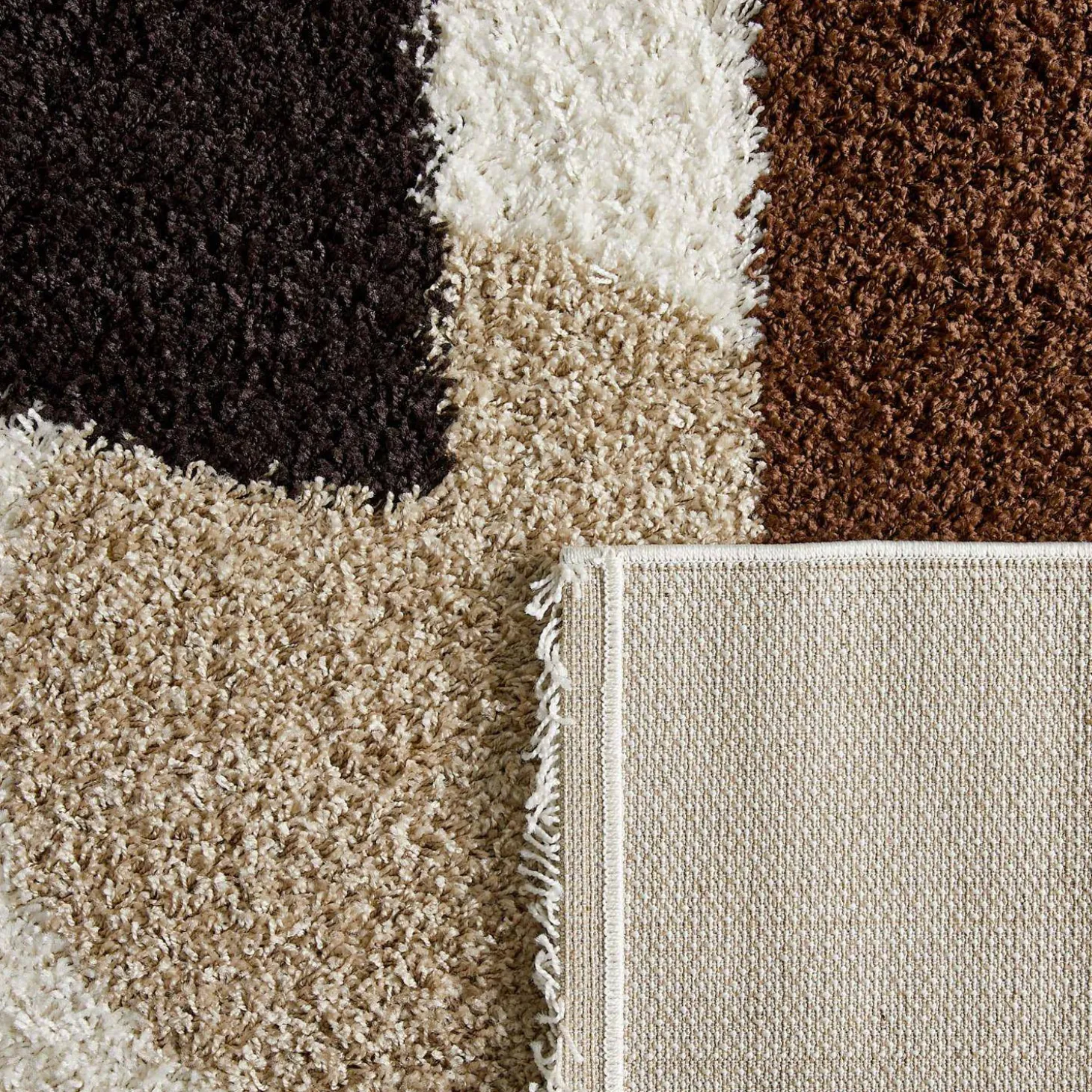 Alfombra interior shaggy motivos circulares beige, marrón, negro