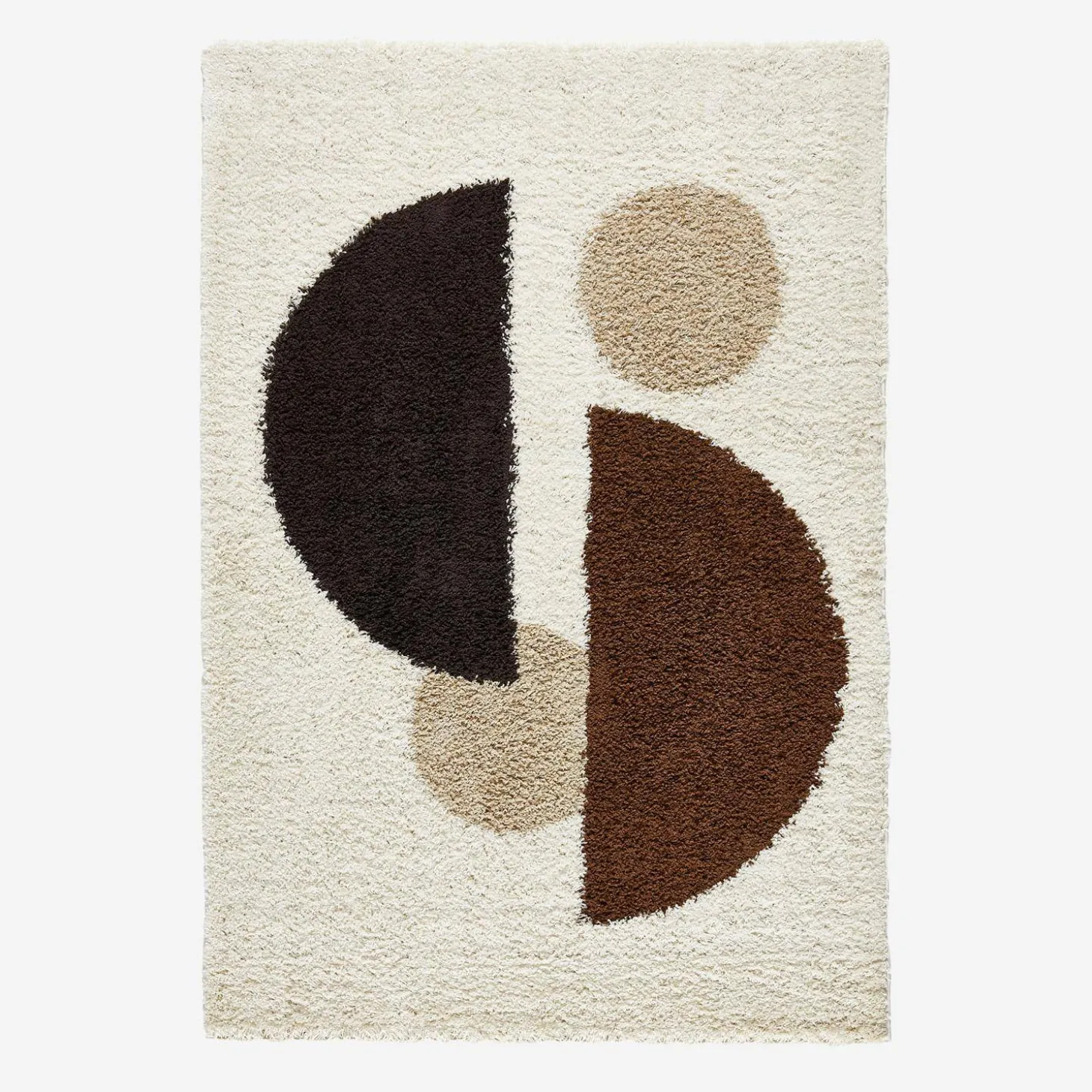 Alfombra interior shaggy motivos circulares beige, marrón, negro