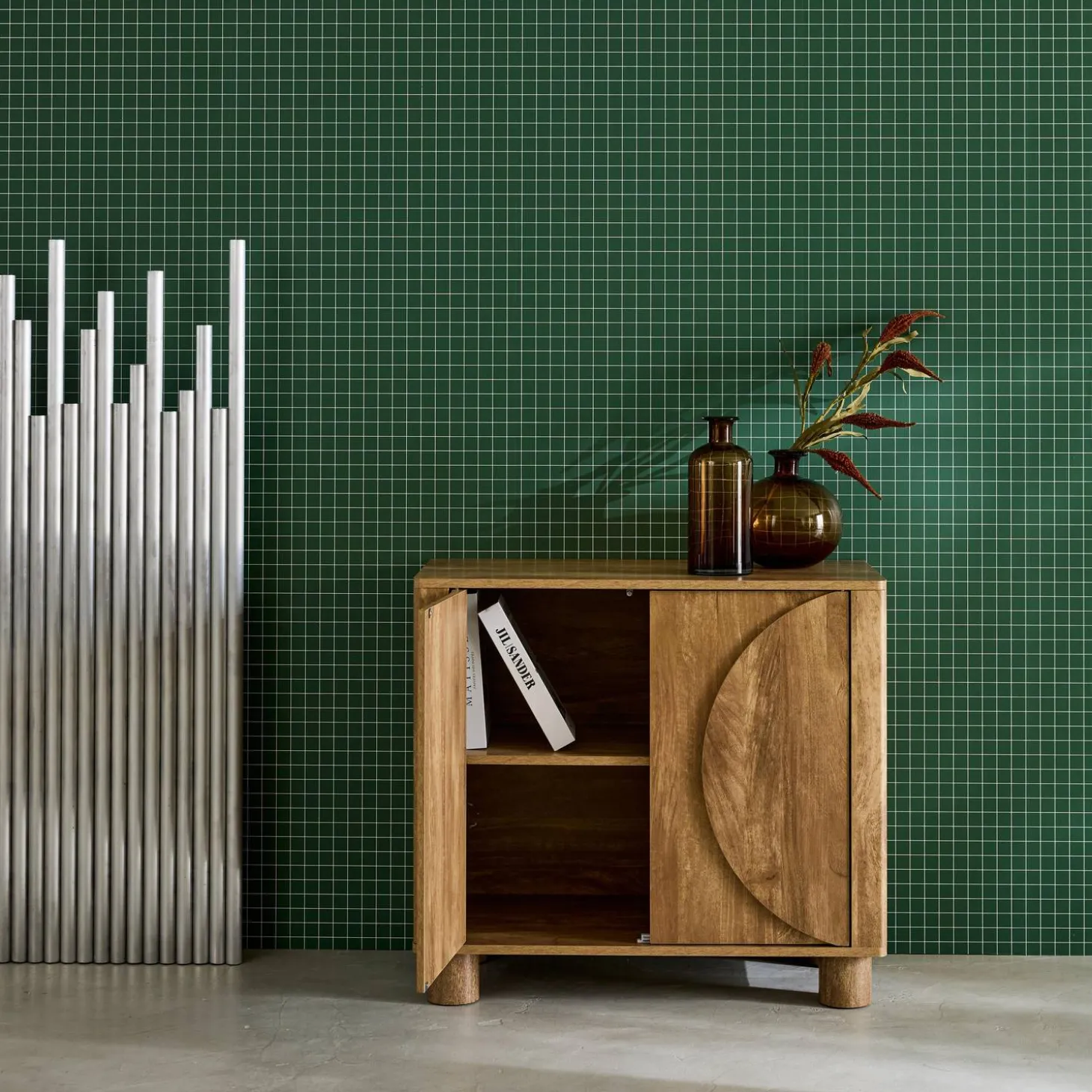 Aparador efecto madera de mango con 2 puertas, 80cm