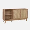Aparador con 2 puertas correderas y estantes efecto madera y caña, 150cm