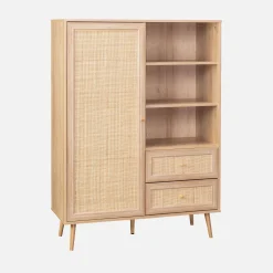Aparador con efecto de caña y madera de 2 cajones, 101cm
