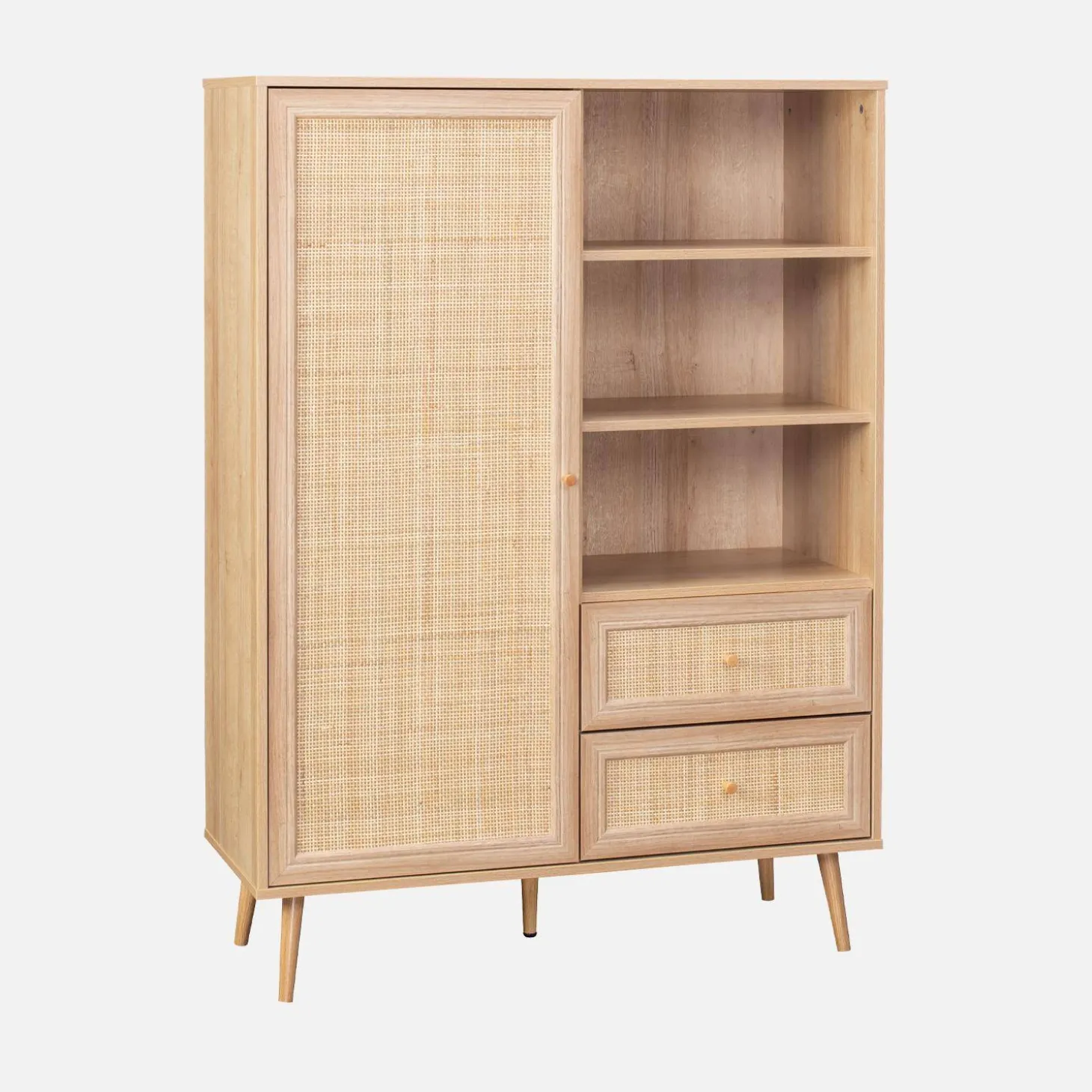 Aparador con efecto de caña y madera de 2 cajones, 101cm