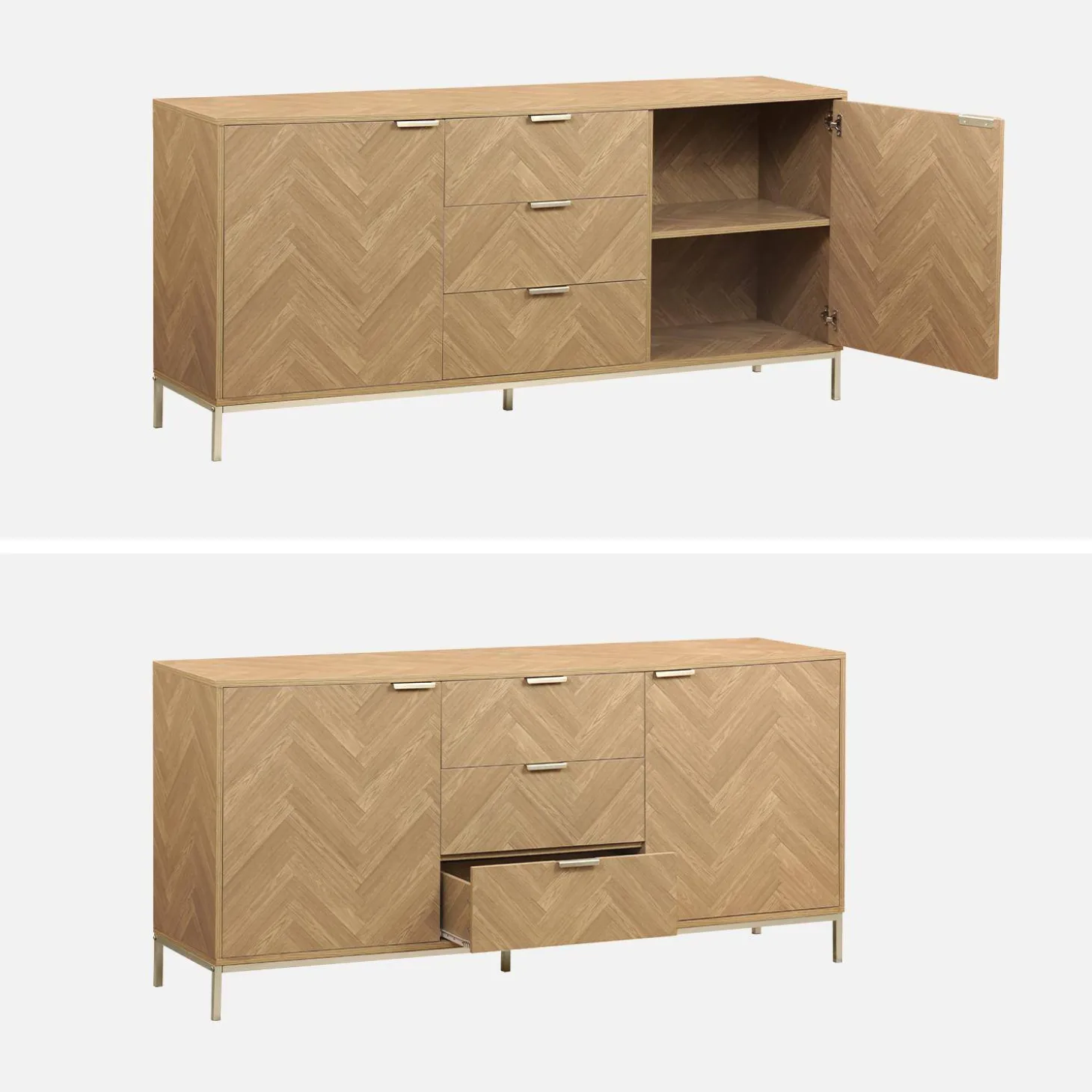 Aparador con efecto espiga de 2 puertas, 160cm