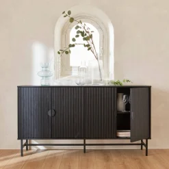 Aparador con efecto madera de 4 puertas, 157.5cm