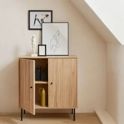 Aparador con efecto madera de 2 puertas, 83.5cm