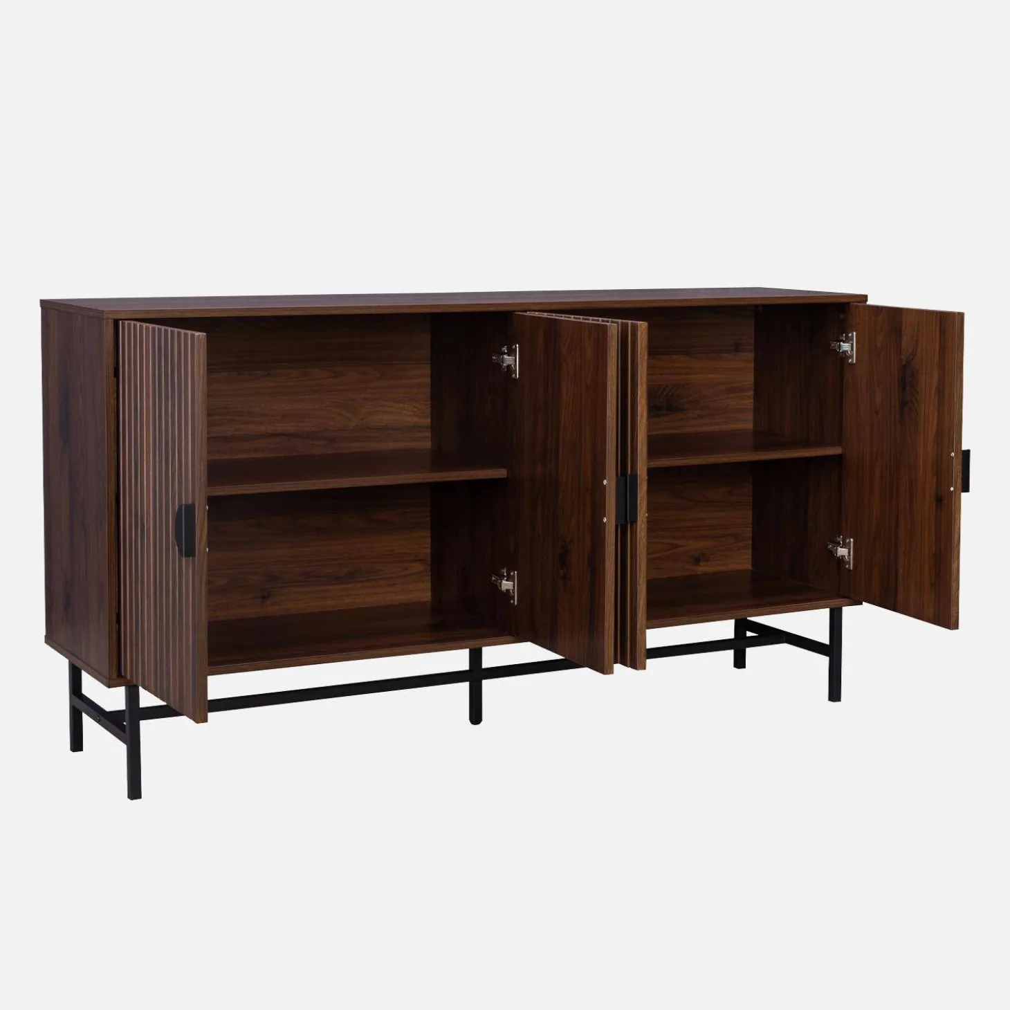Aparador con efecto madera de 4 puertas, 157.5cm