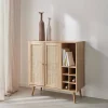 Aparador con portabotellas, mimbre y decoración de madera, 83cm