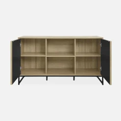 Aparador contemporáneo acanalado efecto madera de 2 puertas, 140cm