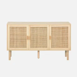 Aparador de 3 puertas con mimbre y efecto madera