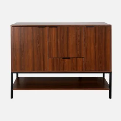 Aparador de 3 puertas de madera de nogal y metal, 110cm