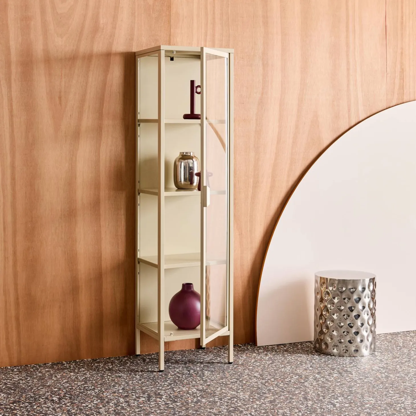 Aparador de acero y vidrio templado con 1 puerta, 160cm