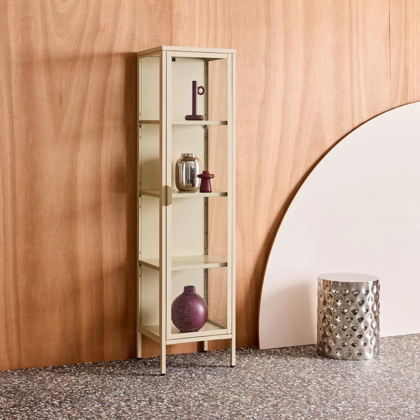 Aparador de acero y vidrio templado con 1 puerta, 160cm